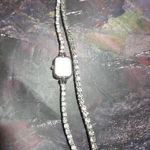 Elegant Silver Bracelet with Clear Stones & Silvertone Watch With Clear  Stones